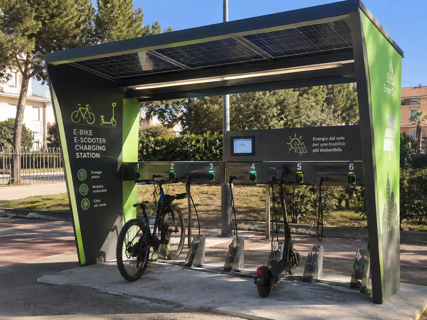 Pergola Smart: stazione di ricarica solare per e-bike e monopattini