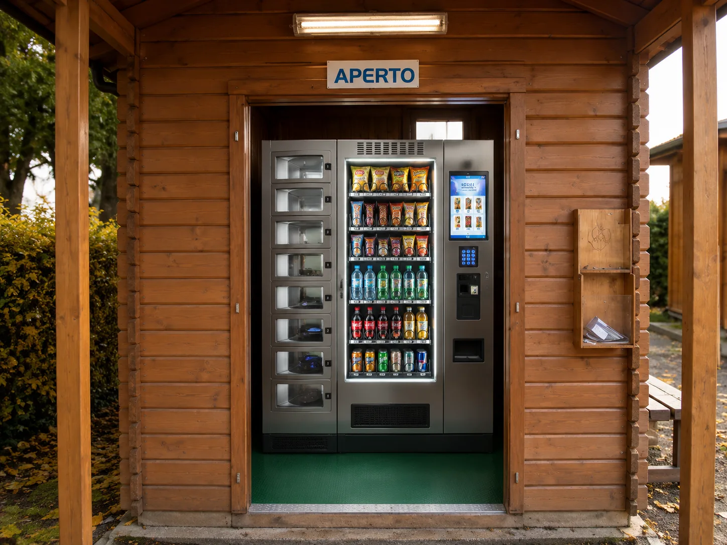 Locker integrati in struttura legno per contesti residenziali