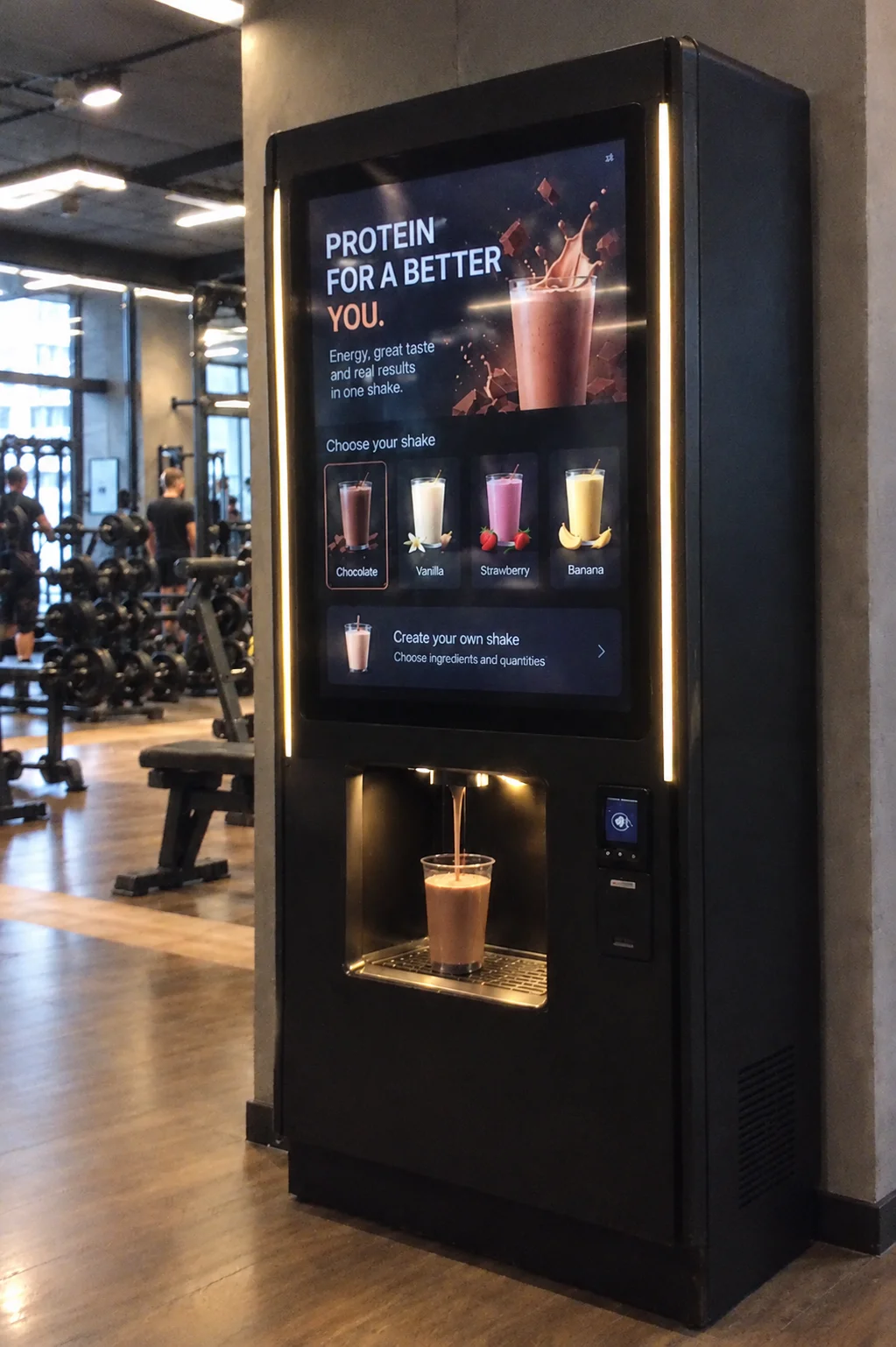 Mix Proteici protein shake vending machine in a gym